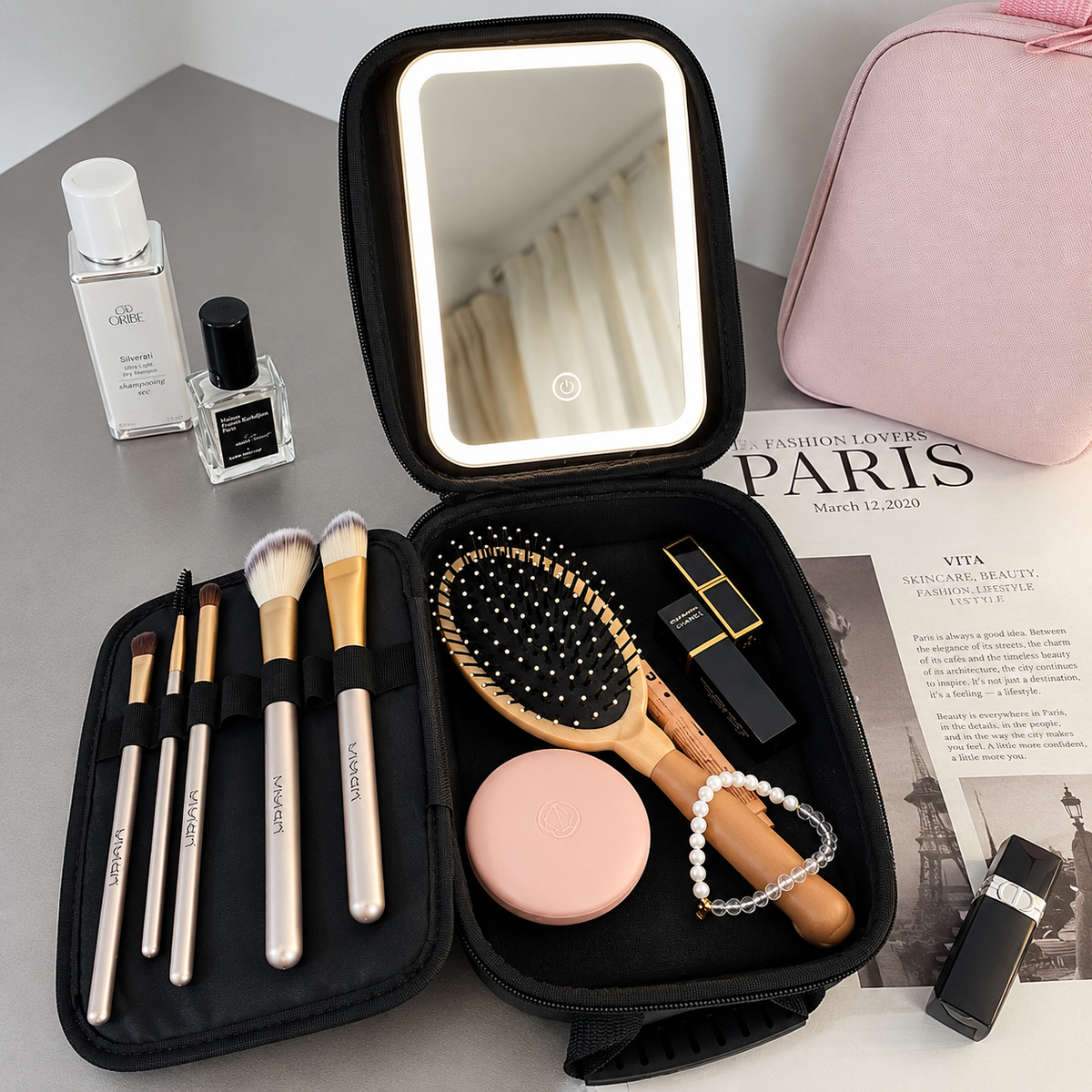 Trousse de Beauté Multifonction avec Miroir LED Intégré – Organisateur de Maquillage, Accessoires & Produits de Beauté