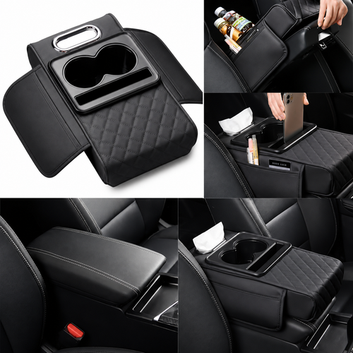 Accoudoir Voiture Multifonction 3 en 1 – Rangement, Support Téléphone & Double Porte-Gobelets