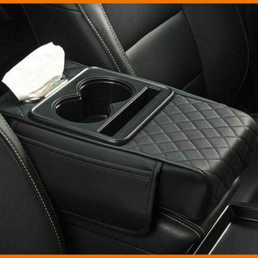 Accoudoir Voiture Multifonction 3 en 1 – Rangement, Support Téléphone & Double Porte-Gobelets
