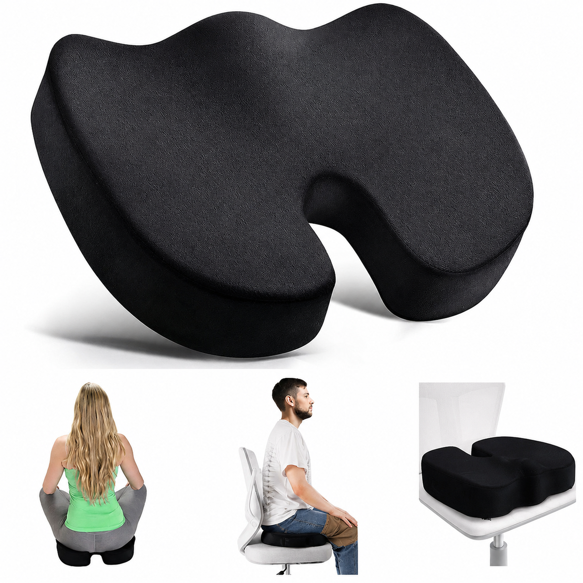 Coussin de Siège en Mémoire de Forme – Coussin Ergonomique Orthopédique pour Chaise, Bureau & Voiture